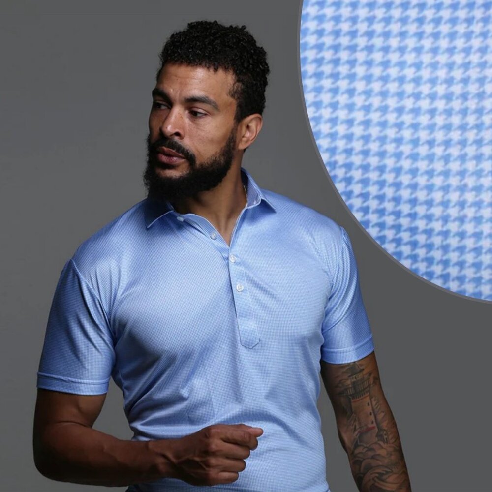 Collars & Co Semi-Spread Collar Short-Sleeve Golf Polo, Blue Houndstooth